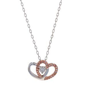 White Gold Diamond Intertwined Heart Duo Necklace 10k Rnd .12ctw Love Adjustable
